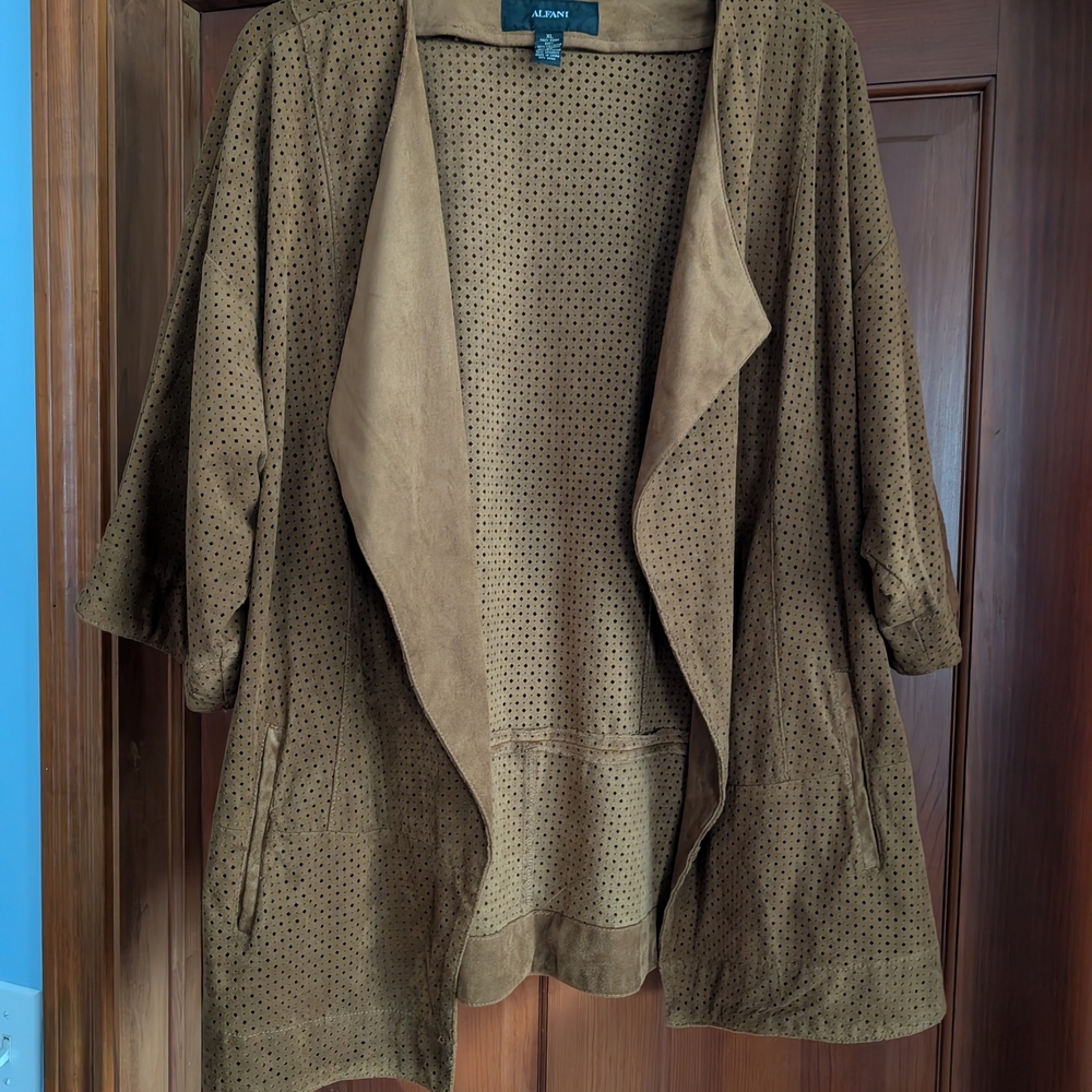Brown Perforated Open Front Jacket